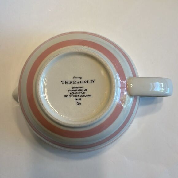 Threshold Target Striped Mixing Bowl W/Handle Pink and White Ceramic - Picture 6 of 9